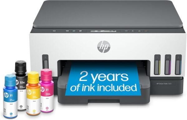 HP Smart -Tank 7001 Wireless All-in-One Cartridge-free Ink -Tank Printer, up to 2 years of ink included, mobile print, scan,…